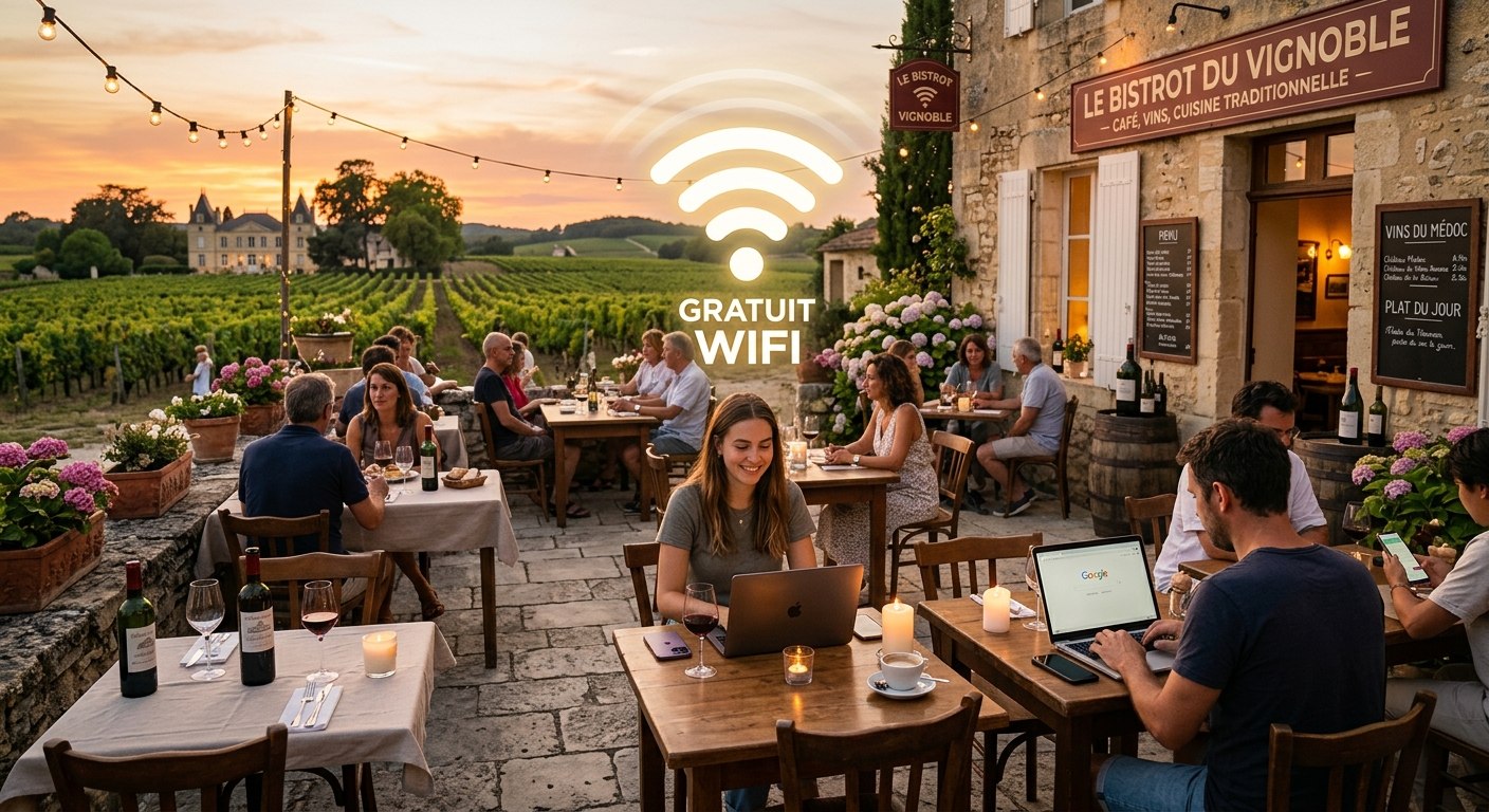 Illustration — Hotspot Wi-Fi professionnel pour restaurant et commerce en Médoc