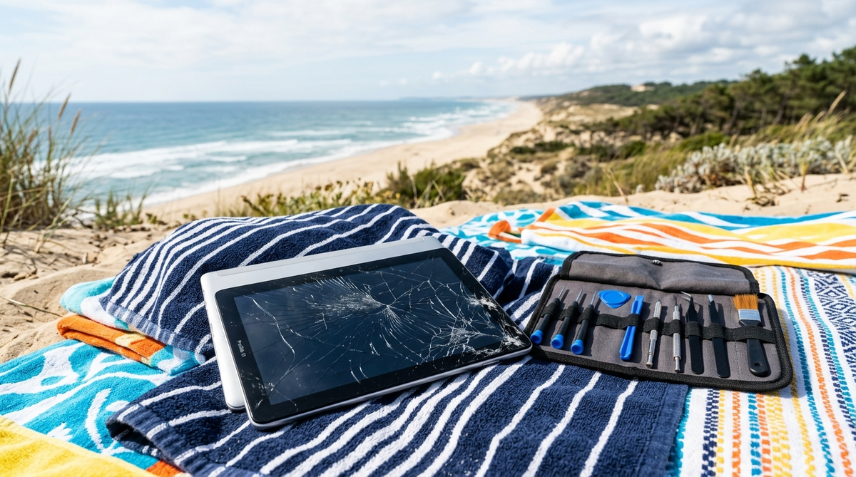 Tablette cassée pendant les vacances dans le Médoc : réparation rapide Alloitech